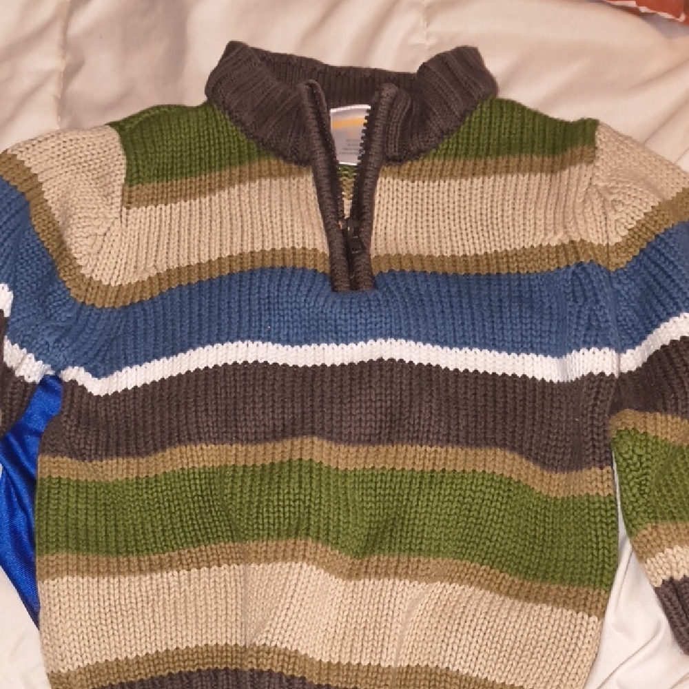 Gymboree Striped Half-Zip Sweater in Green, Blue, Brown